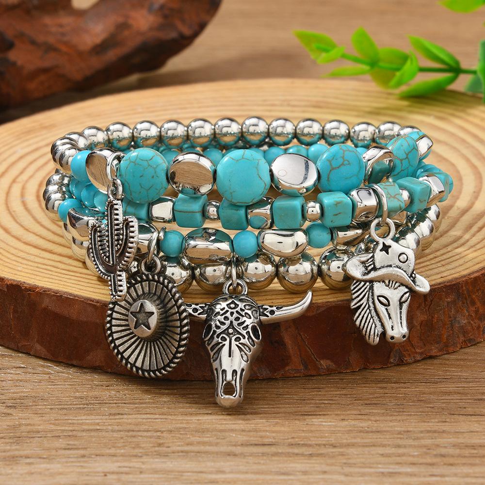 Жемчужный браслет для женщин Бирюзовый браслет-манжета Бохо Бисероплетение Западные браслеты Украшения из жемчуга навахо Ручной работы Богемный бисерный регулируемый браслет-манжета