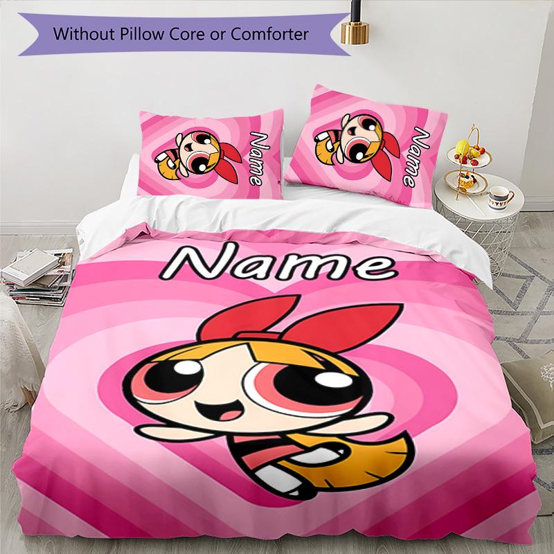 3pcs The Powerpuff Girls4 Cover Set - Personalized Name, HD Printed Bedding with 1 Cover and 2 Pillowcases - Perfect for Home Decor, Easy Care