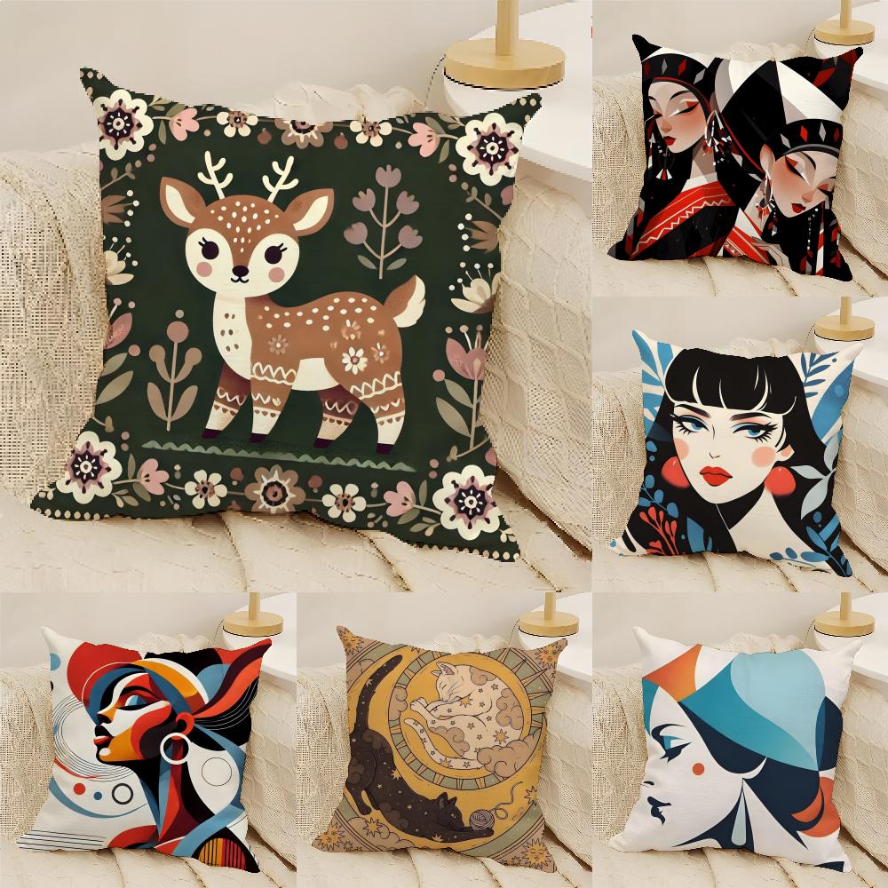 Illustration Of Diagonal Square Art Pillow Case Home Living Room Decoration Linen Pillowcover Pillow Cases Cushion Cover