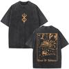 Unisex Washed Anime Berserk Guts T-shirts Swordsman Gatsu Sacrifice Zodd Cosplay T Shirt Oversized Cotton Vintage T Shirts Streetwear