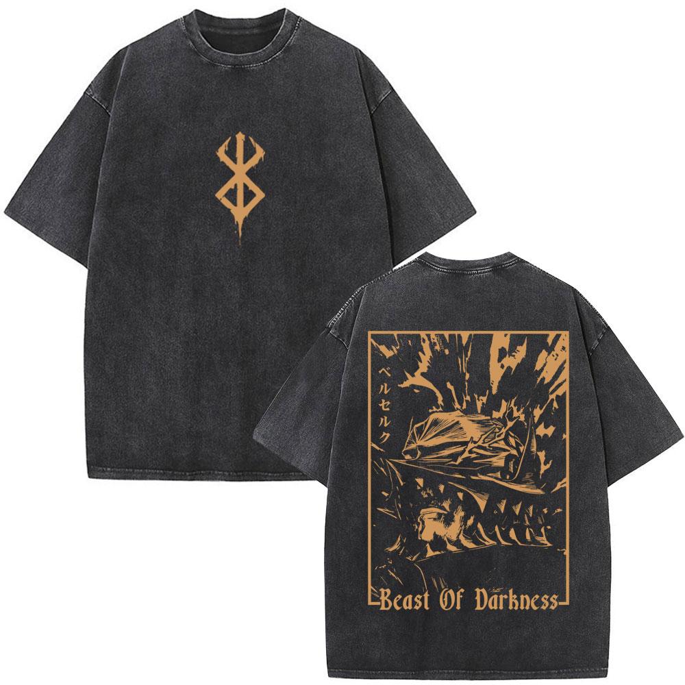 Unisex Washed Anime Berserk Guts T-shirts Swordsman Gatsu Sacrifice Zodd Cosplay T Shirt Oversized Cotton Vintage T Shirts Streetwear