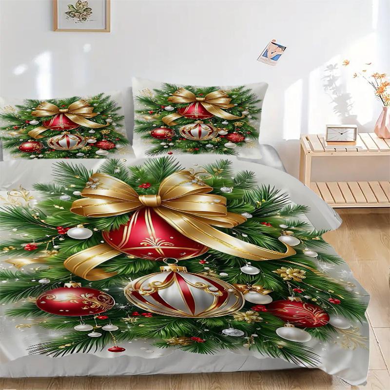 3pcs Elegant Christmas Ornaments Pattern Bedding Set, 1* Cover + 2*Pillowcases, Printed Bedding Set, Soft and Comfortable, Suitable for Bedr