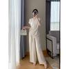 Plus Size Women's Stylish Korean Short Sleeve Top and Wide Leg Pants Two-Piece Set