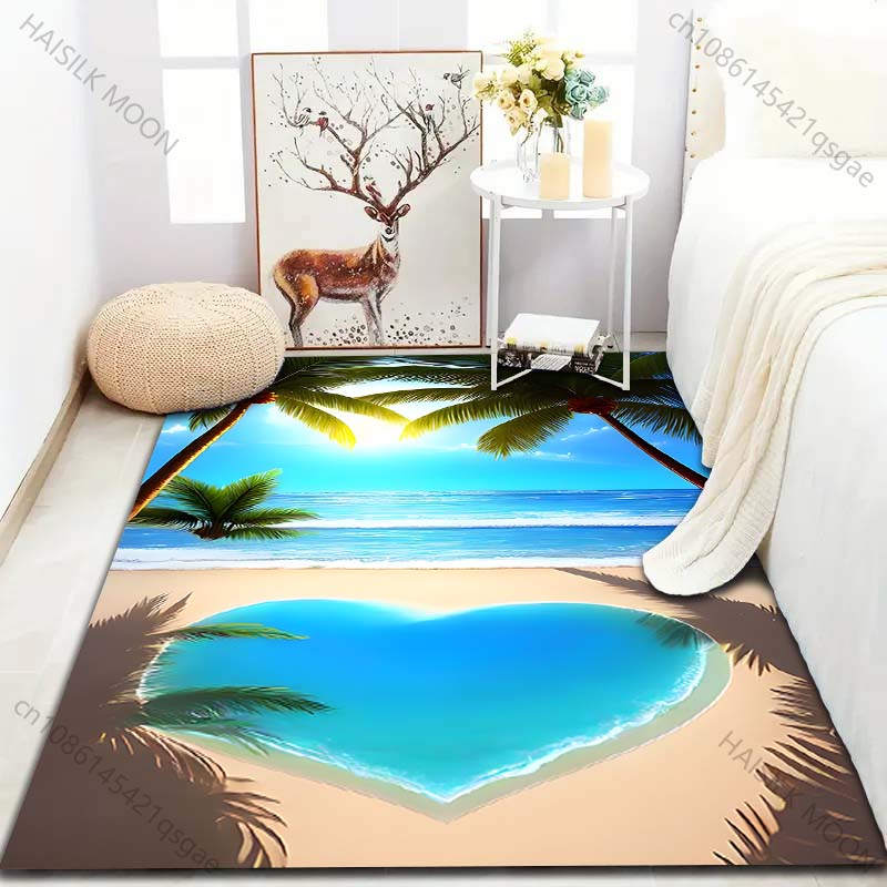 17 Stile Sommer Strand Kokospalmen Druck Teppich für Wohnzimmer Schlafzimmer Sofa Fußmatte Heimdekor Bereichsteppich Rutschfeste Bodenmatte