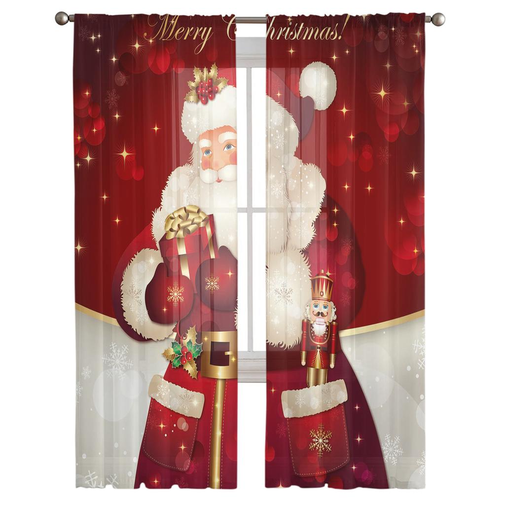 Merry Christmas Santa Claus Red Sheer Curtains for Living Room Modern Voile Curtain Bedroom Tulle Curtains Window Drapes Decor
