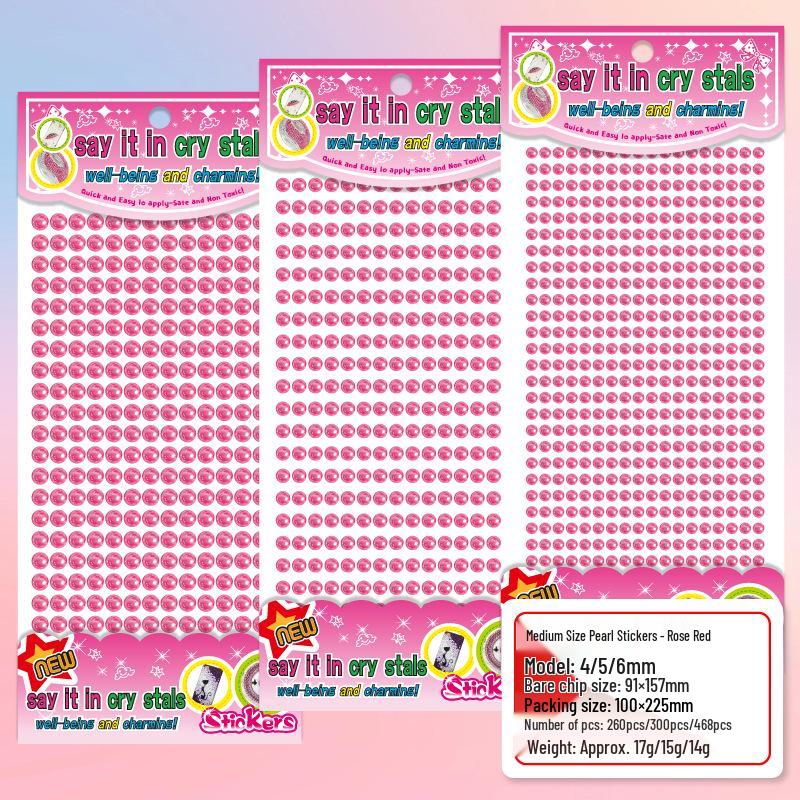 Medium Faux Pearl 4-6mm Colorful Rhinestone Gem Stickers for DIY Crafts
