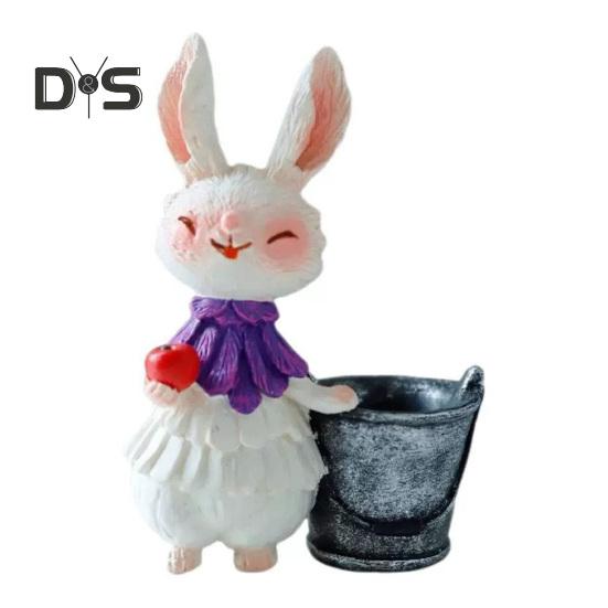 Easter Bunny Figurine Resin Cartoon Rabbit Statue Animal Sculpture Home Office Indoor Outdoor Garden Decoration Ornament