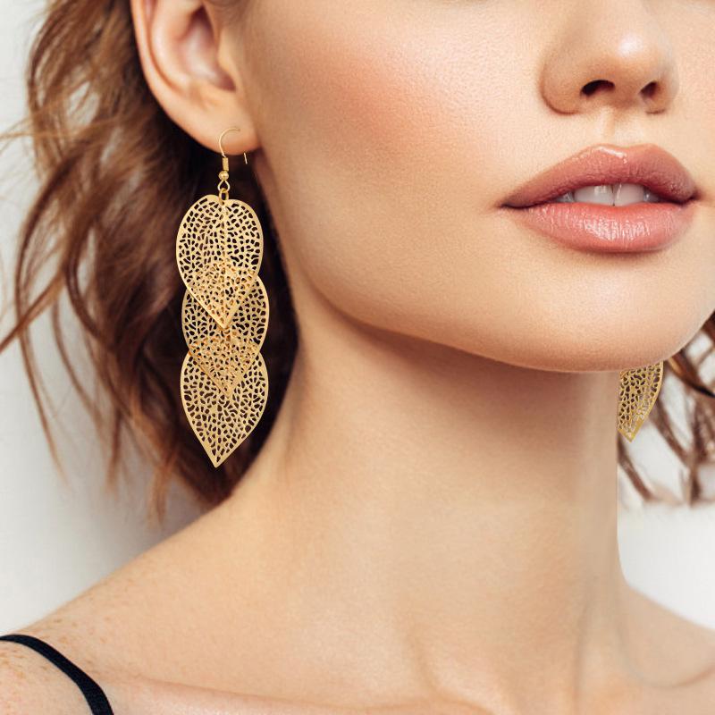 Pendientes Largos de Hoja Bohemia Vintage - Moda Nupcial Griega Barroca