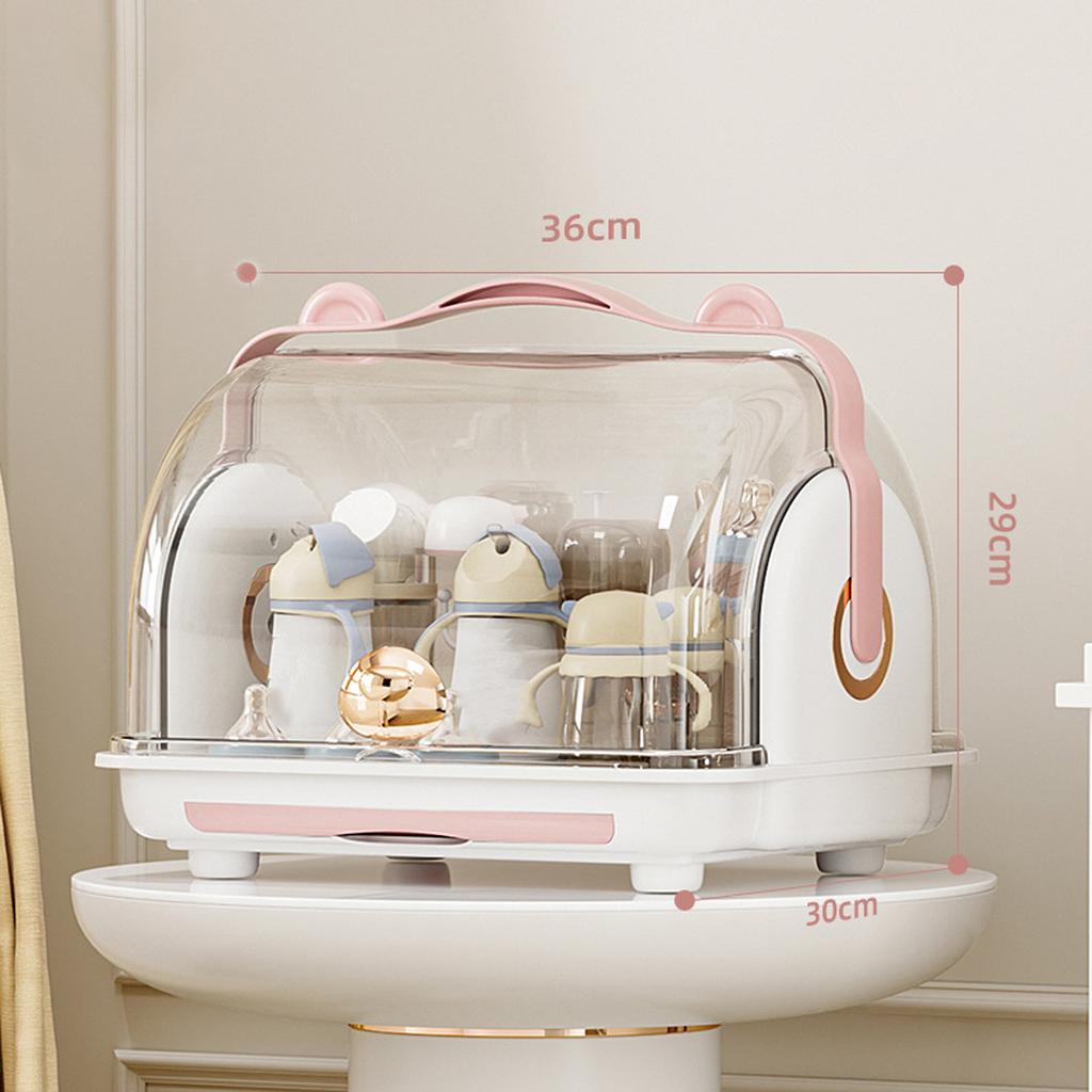 Baby Bottle Storage Box with Lid Dustproof Drying Rack Plastic Cabinet   for Toddler Tablewares