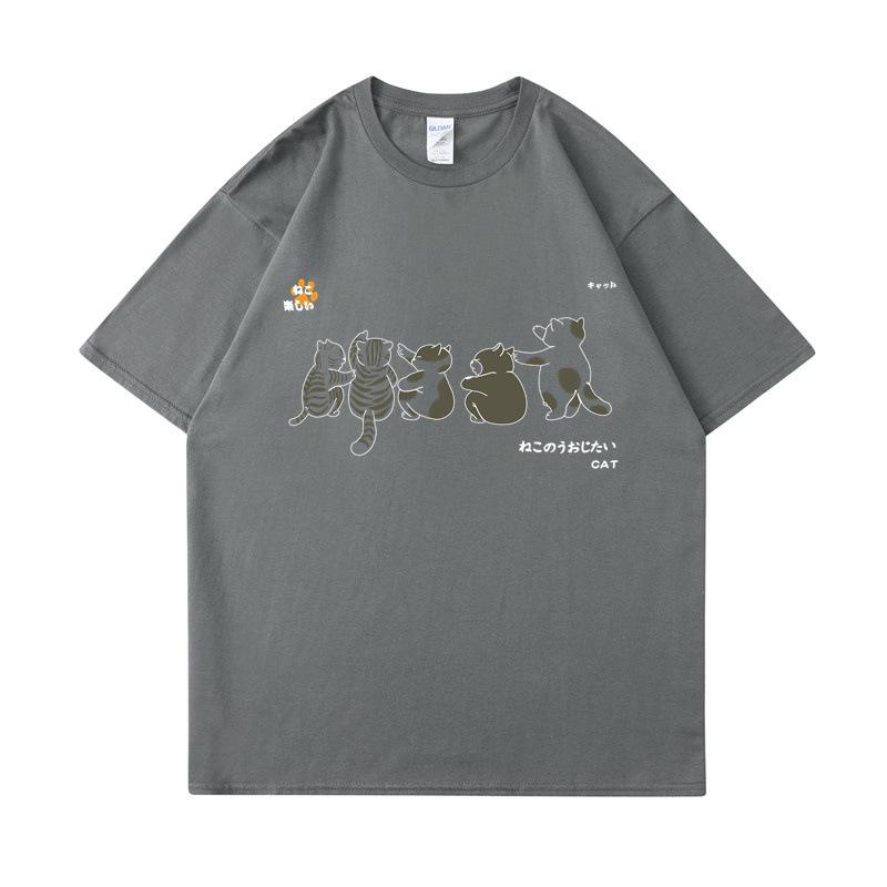 Short Sleeved Shirt Men's Cat Pattern Summer Loose and Versatile Student T-shirts