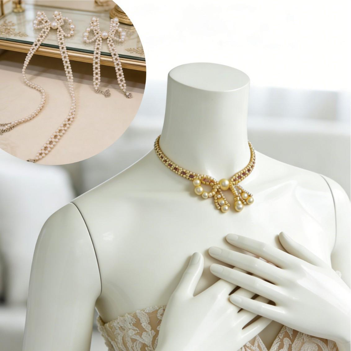 Luxurious Hollow Pearl Necklace - Elegant, Lightweight Collarbone Chain for a Gentle Socialite Style Lotus