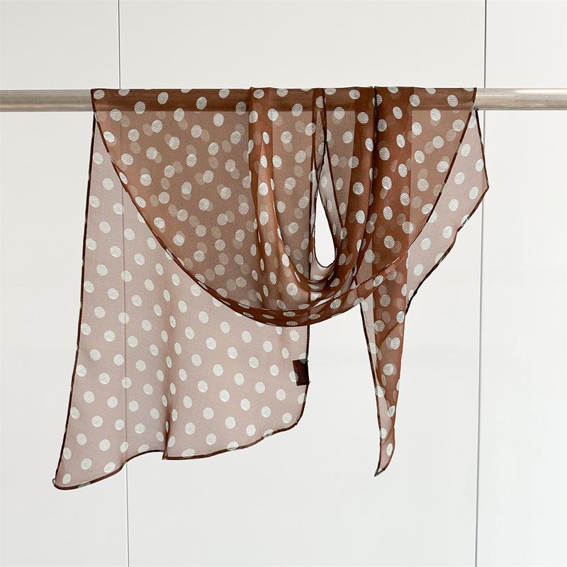 

Шарф из шелкового жоржета в горошек в стиле Хепберн из шелка Mulberry — ретро-дизайн с косыми углами для женщин 160cm