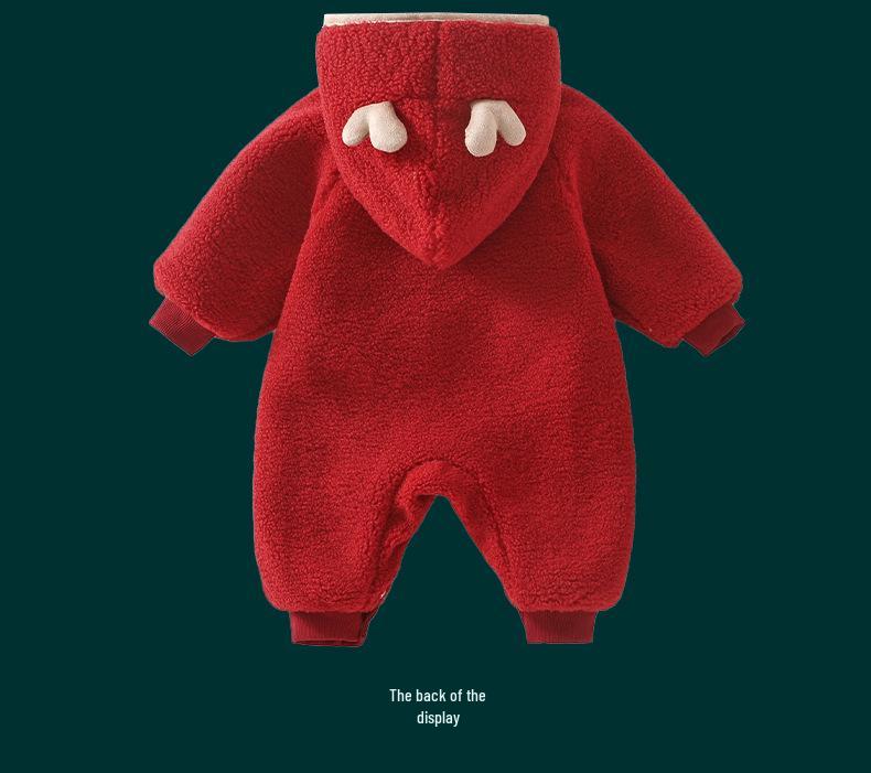 Fleece-Lined Quilted Red Baby Romper - Winter Outerwear for New Year Greetings