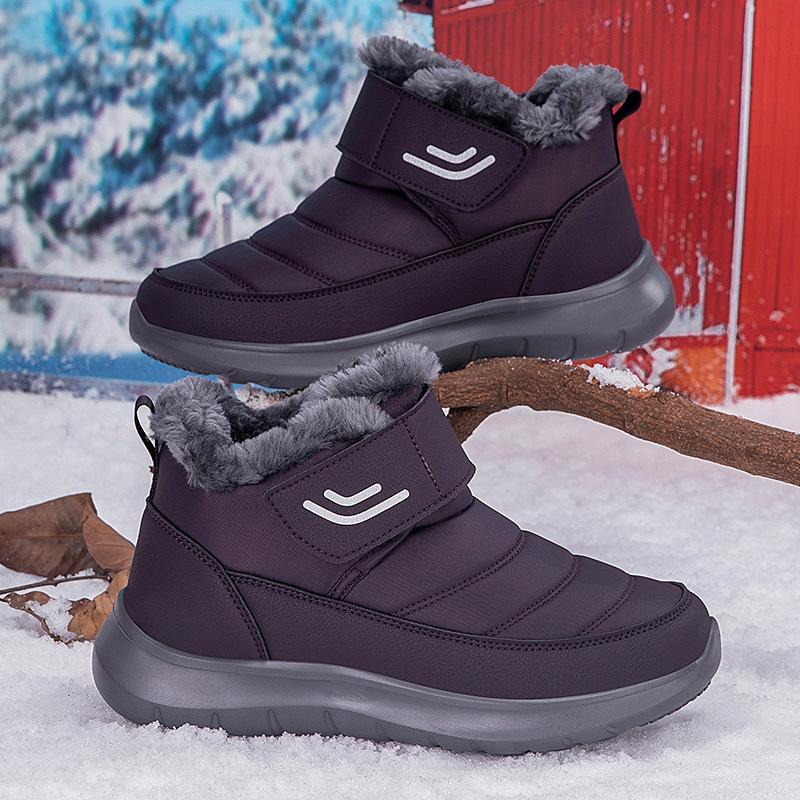 Warm Plush Winter Ankle Boots Men Women Non-slip Outdoor Walking Trekking Booties Hook&loop Cotton Shoes