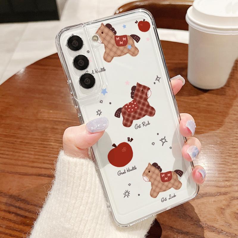 Vintage Lucky Golden Horse Case For Samsung S26 S25 Ultra S24 Plus S22 S23 S21 FE A54 A15 A35 A55 A16 A36 A56 A17 A37 A57 5G Clear TPU Soft Cover