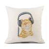European Linen Cat Print Sofa Pillow Cover