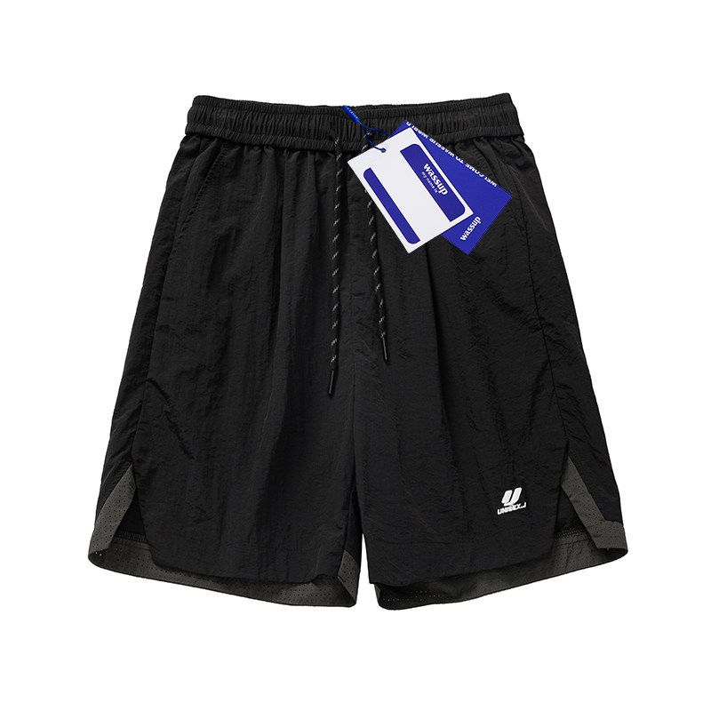 

Wassup Heods Trendy Brand Split Shorts for Men, Summer 2024 New Loose Wide-Leg Quick-Drying Couple Style Pants Black L