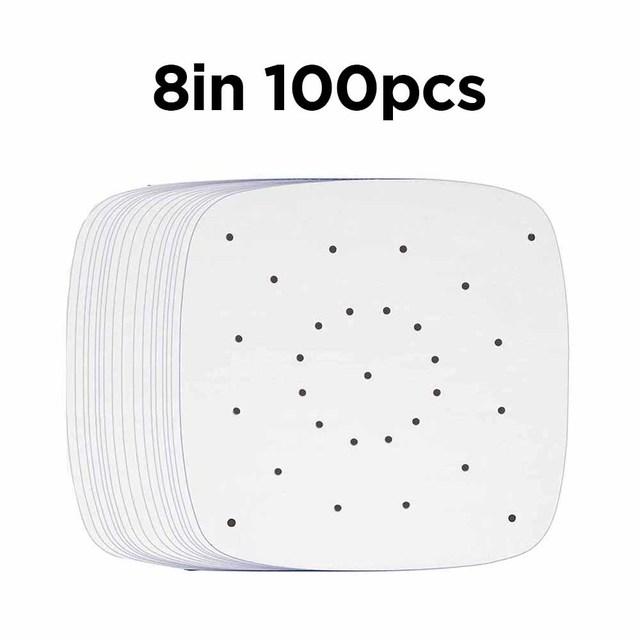 100 stuks 7/8/9 inch Airfryer Liners Geperforeerde antiaanbakmat Stomen Bakken Koken Witte pot Olie Papier Accessoires