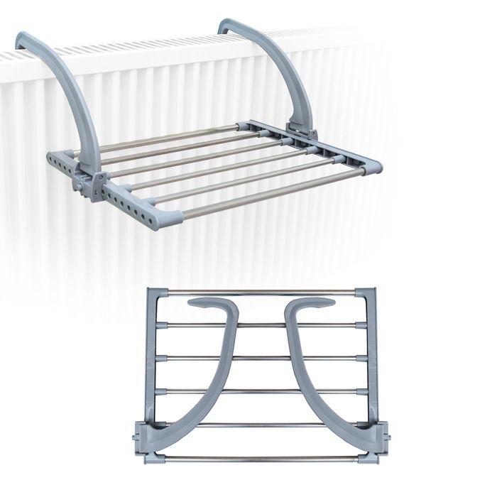 Étendoir Séchoir À Linge Pliant 47x32x20,5cm À Accrocher Sur Le Radiateur Fenêtre Bain Pour Étendre Sécher Vêtements Mouillées Acier