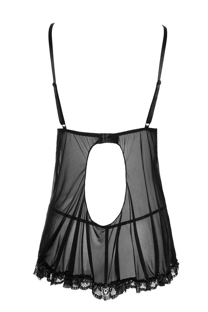 Nuisette En Résille Et Dentelle Noire Avec String R2740796
