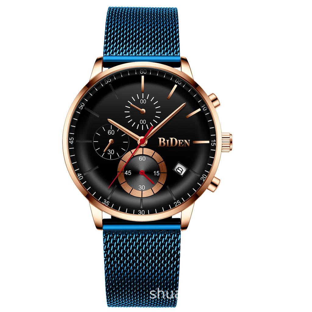 BIDEN Men's Multifunctional Stainless Steel Waterproof Quartz Watch