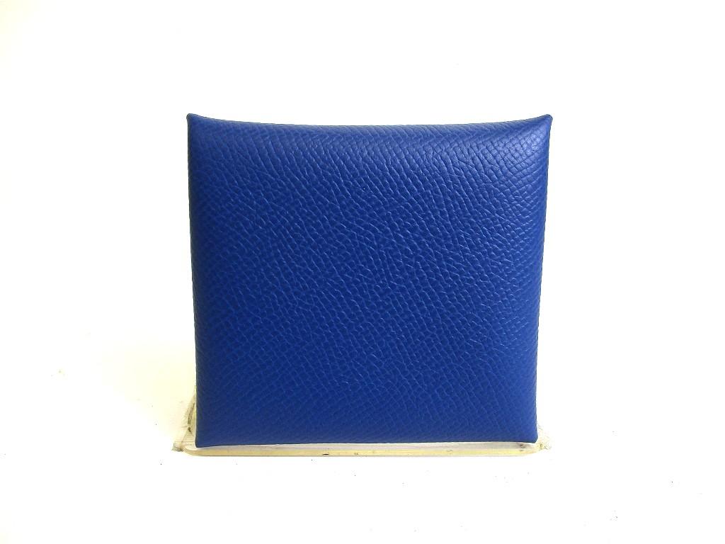 Authentic HERMES Blue Brighton Veau Epson Leather Coin Purse Bastia #b267 Open box