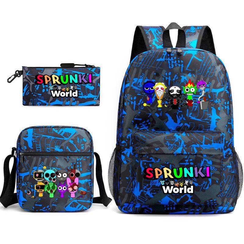 Rhythm Box Game Merchandise Elementary School Bag Sprunki Cartoon Starry Sky Backpack 3-piece Set D