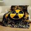 Yellow and black radioactive, biohazard symbols, gas masks, and skulls. for all seasons blanket lunch break throw gift