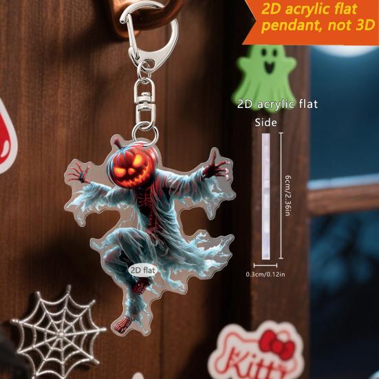 Car Mirror Hanging Accessories Spooky Pumpkin Man 2D Acrylic Rear View Mirror Pendant Flat Auto Interior Halloween Decoration for Car Backpack