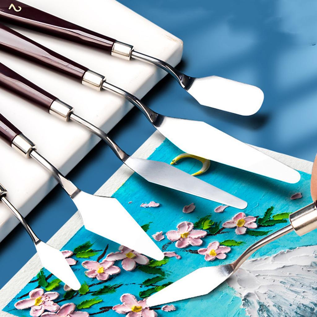 5-pack Tårtspatlar i Rostfritt Stål Trähandtag Bakverktyg för Fondant Chokladdekoration Konst Målningsredskap