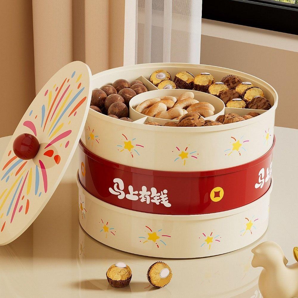 Round Dried Fruit Serving Tray Sealed Snack Plate Divided Candy Dessert Dish New Year