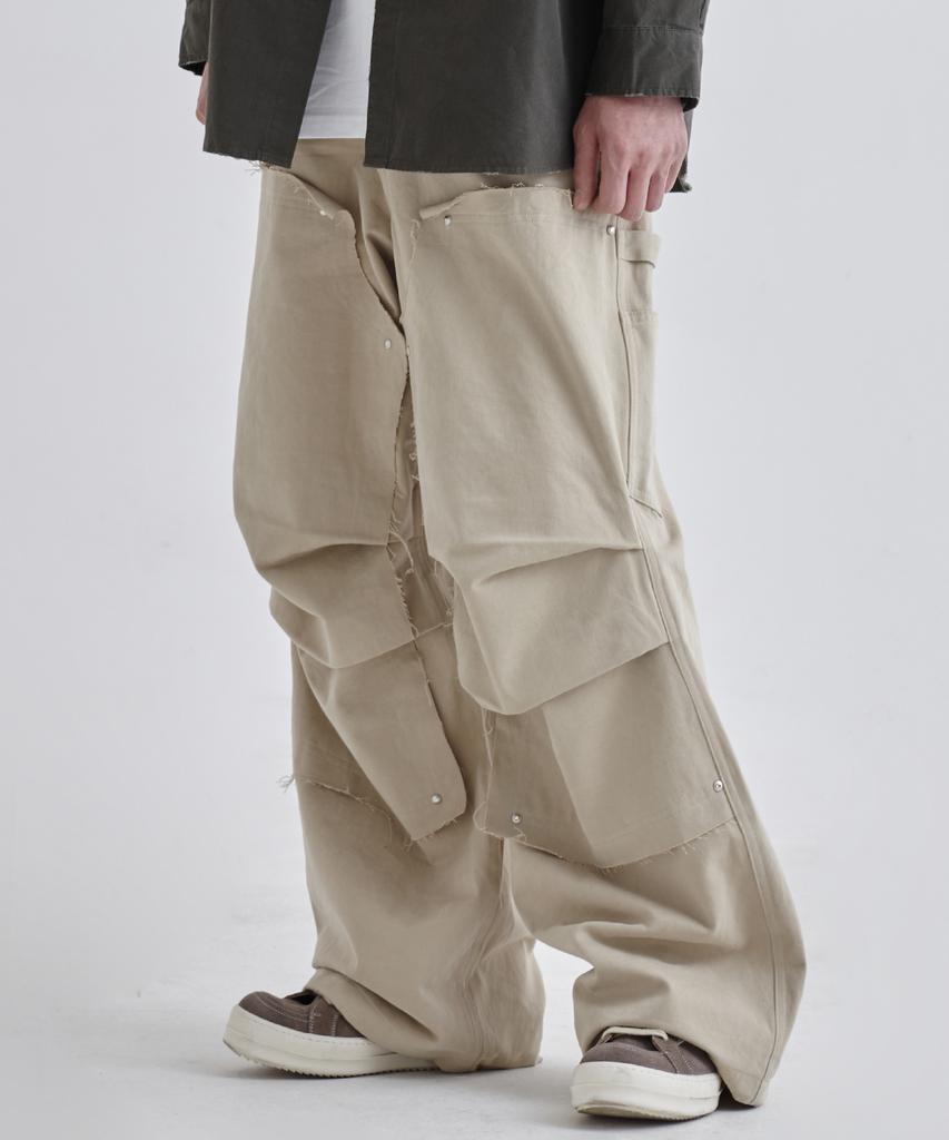 Denawo Cutoff Double Knee Carpenter Pants (Beige)