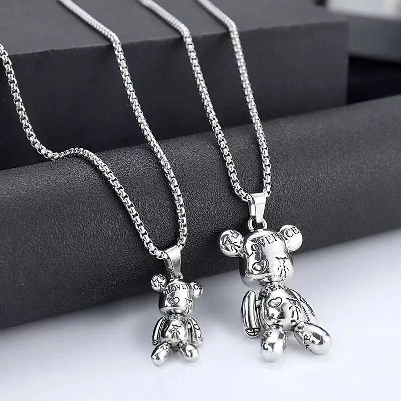 Movable Bear Pendant Necklace Hip Hop Men and Women Punk Couple Sweater Chain Female Bracelet Earring Jewelry Gifts