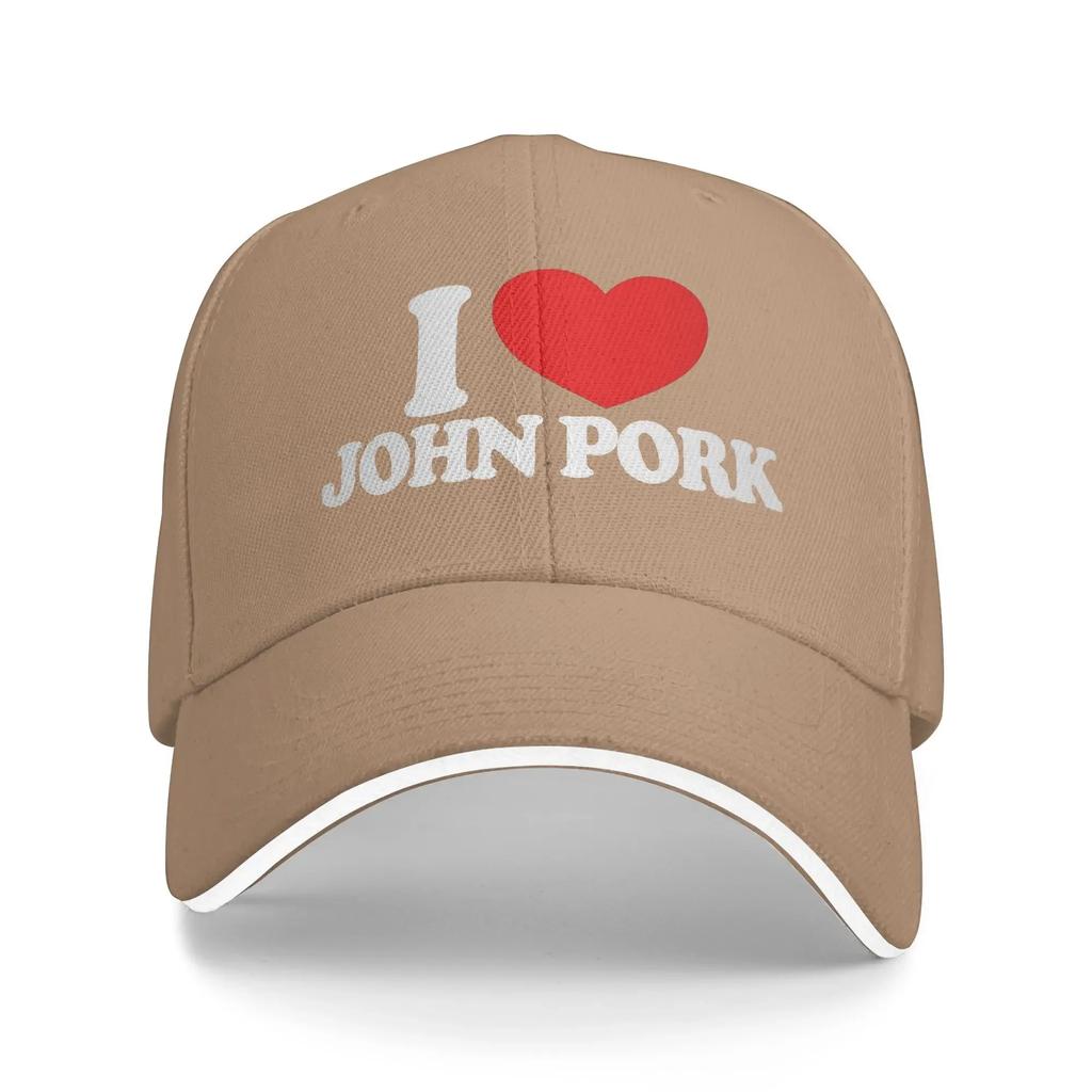 I Love John Pork Red Heart Baseball Cap White Letter Print Running Hippie Trucker Hat Unisex-Teens Streetwear Baseball Caps