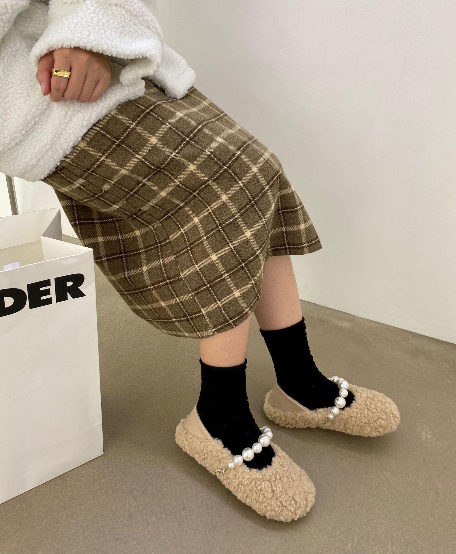 Модные роскошные мокасины из вьющейся шерсти и меха женские флисовые туфли Мэри Джейн — фото 8