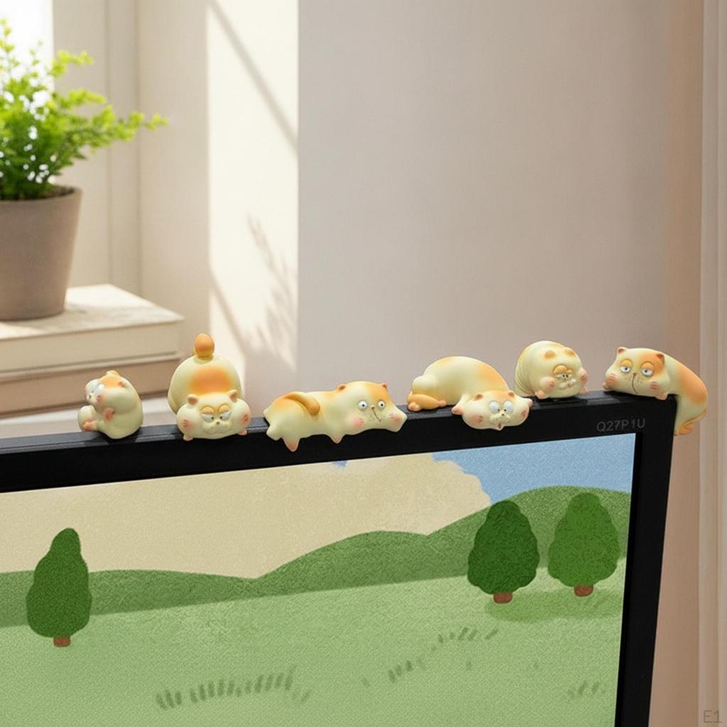 6 Pieces Tiny Feline Figurines Miniature Cat Cute Screen Perches for Office