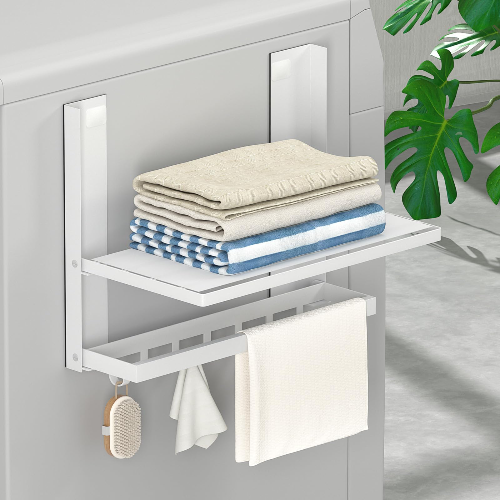 

UTIMIU Magnetic Folding Foldable Storage Rack for Next to Washing Fits Curved Strong Magnetic Towel Rack with Protective for and More Shelf, 2-Tier, білий
