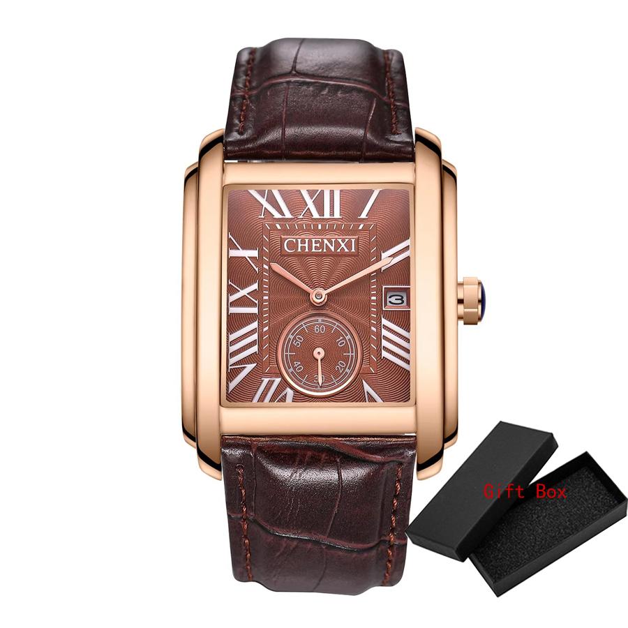 Luxury Top Brand Square Mens Wristwatches Unique Design Rose Gold Calendar Stop Watch Genuine Leather Quartz Business Male Clock