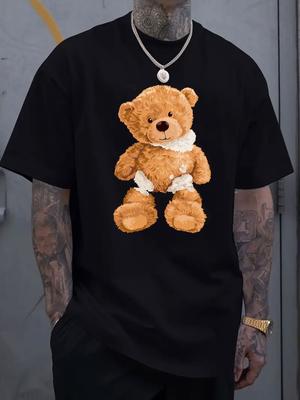 Cartoon Bear Graphic Print Men's Luxury Cotton Short Sleeved T-shirt Summer Unisex Men's and Women's Casual Loose Trendy
