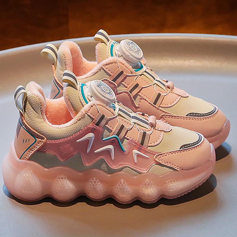 Hot Selling Children Cotton Shoes Breathability Anti Slip Sneakers Winter Warmth Light Rotating Buckle Kids Outdoor Casual Shoes