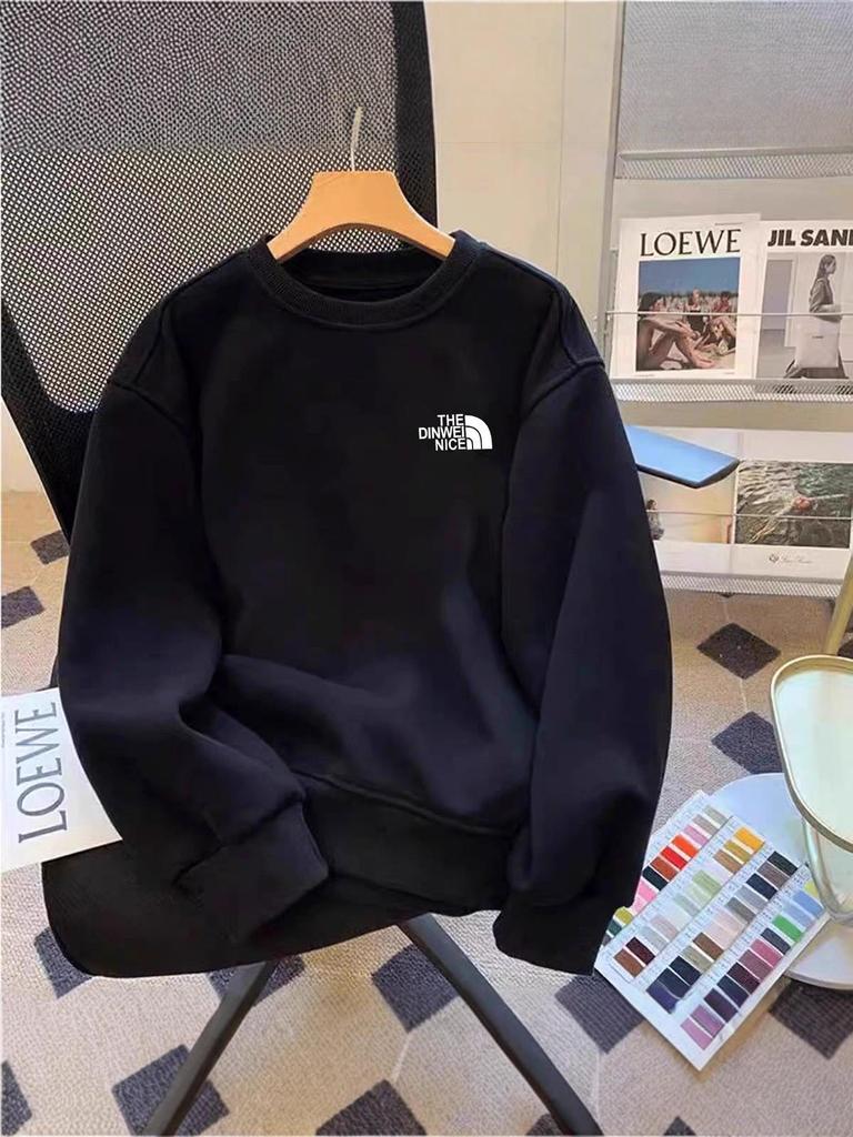 2025 Men’s Plus Velvet Cotton Hoodie – Round Neck, Long Sleeve, Casual Loose Fit, Trendy Base Layer for Autumn/Winter