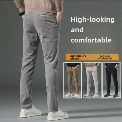 Heren High-End Corduroy Casual Broek: Herfst/Winter Dikke, Effen Rechte, Veelzijdige en Trendy Lange Broek.