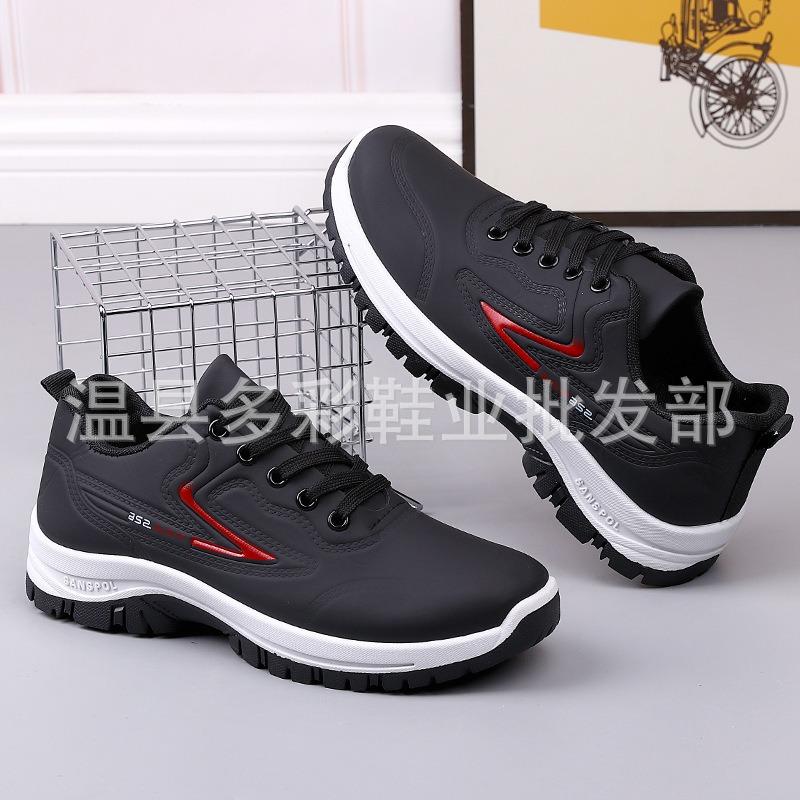Spring and summer new travel and leisure lace-up men's shoes, leather waterproof and non-slip running men's step sports shoes