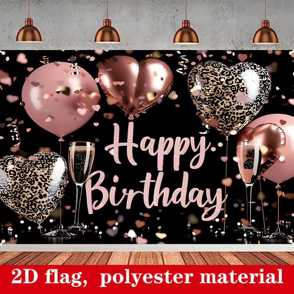 2D Flat Style, [1 Piece Elegant Birthday Banner] Dark Black and Pink Color Scheme. 1 Piece of Birthday Banner Applicable