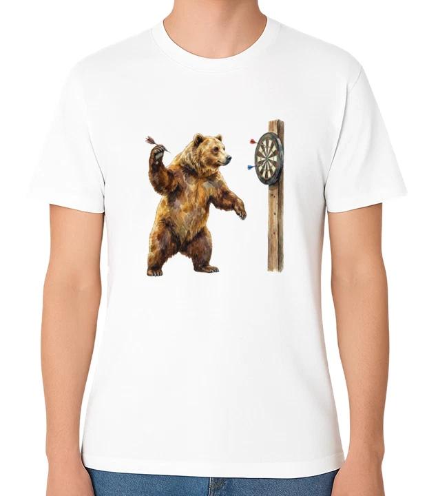 Bear Playing Darts T-Shirt Funny Animal Game Graphic Tee L