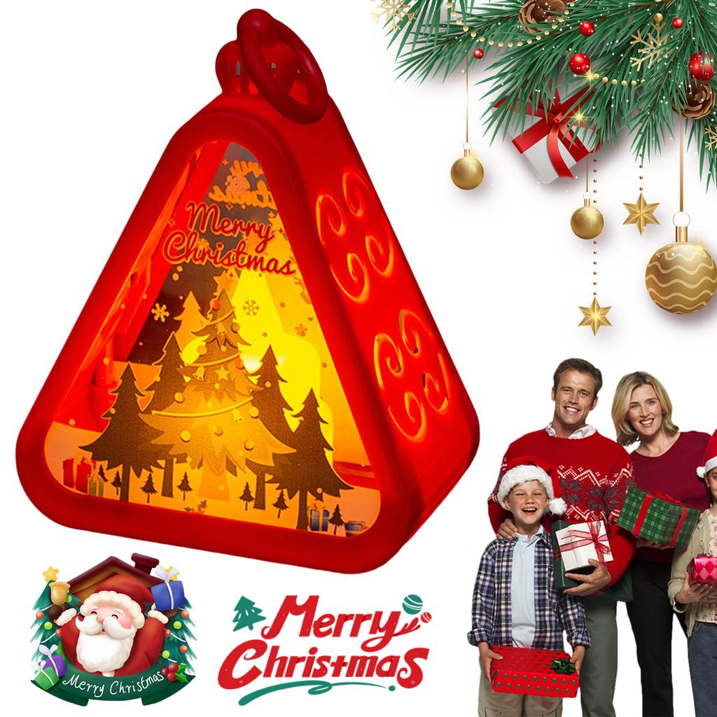 Mini Christmas LED Triangle Lantern Santa Claus Snowman Festival Lamp Bedside NightLight Xmas Holiday Table Decor Ornaments Gift