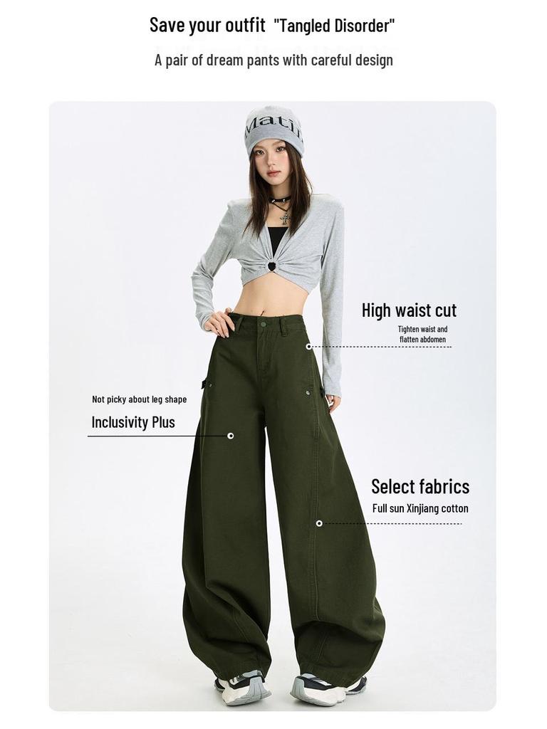 Autumn Spicy Scimitar Jeans: High Waist, Loose Fit, Drapey Mopping Wide-Leg Pants for Women