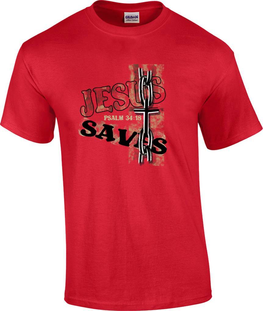 Christian Jesus Saves Psalm 34:18 Religious T-Shirt XL