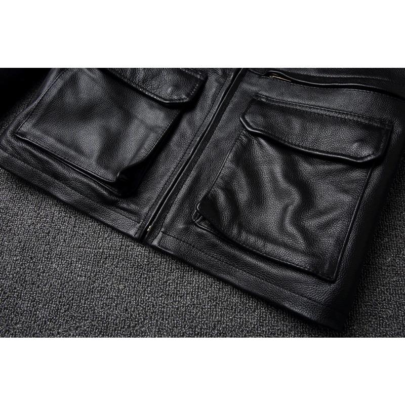 Chinese Size Brown Black Real Cowhide M65 Hunting Leather Jacket Men Genuine Leather Coat Winter Pockets Jackets Jaqueta Masculina De Couro