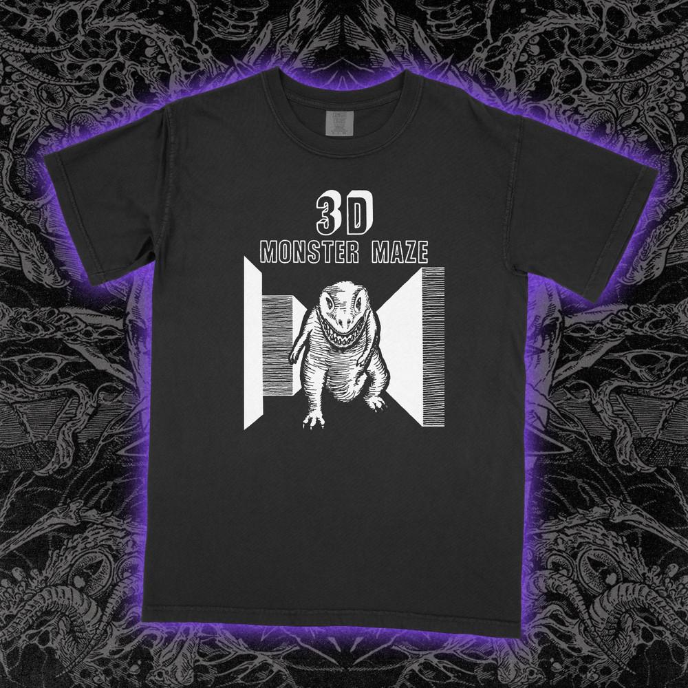 

3D Monster Maze T-Shirt Sinclair ZX81 Retro Gaming Survival Horror T-Rex Tee XL